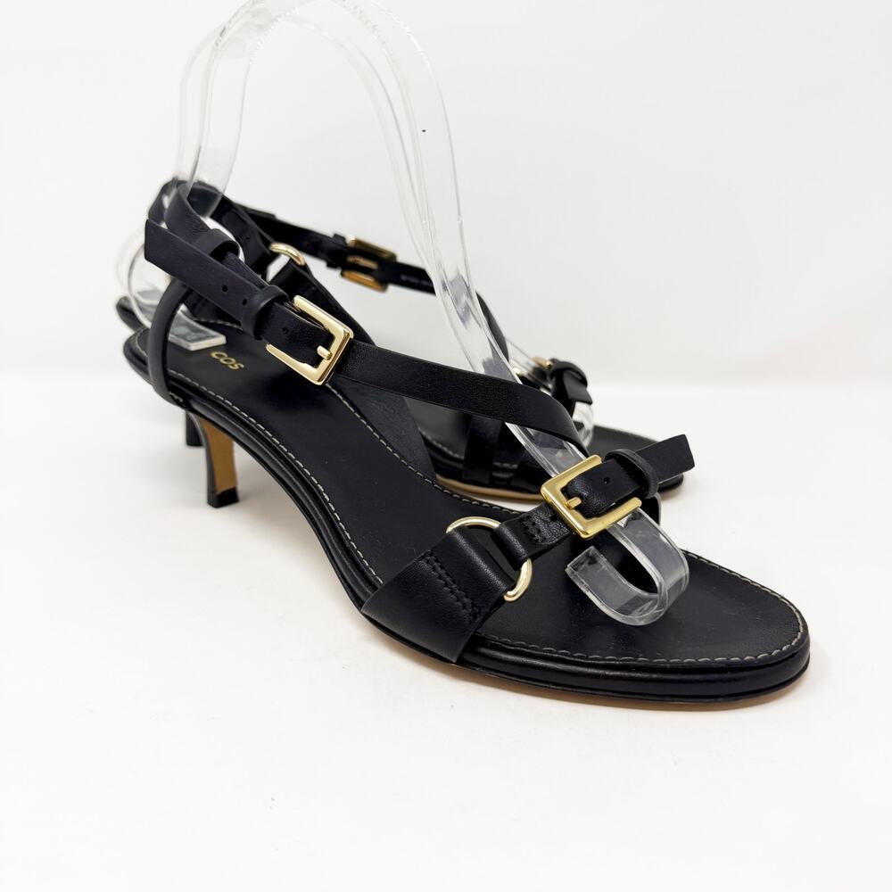COS Black Leather Strappy Heels Women's Size EU 38/US 7 EUC Made in Portugal